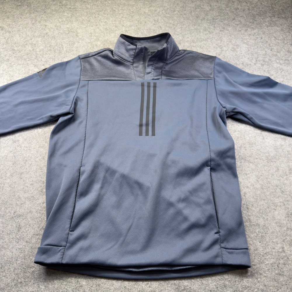 Adidas Quarter Zip Pullover Men Medium Blue Excellent 3-Stripe Performance Top